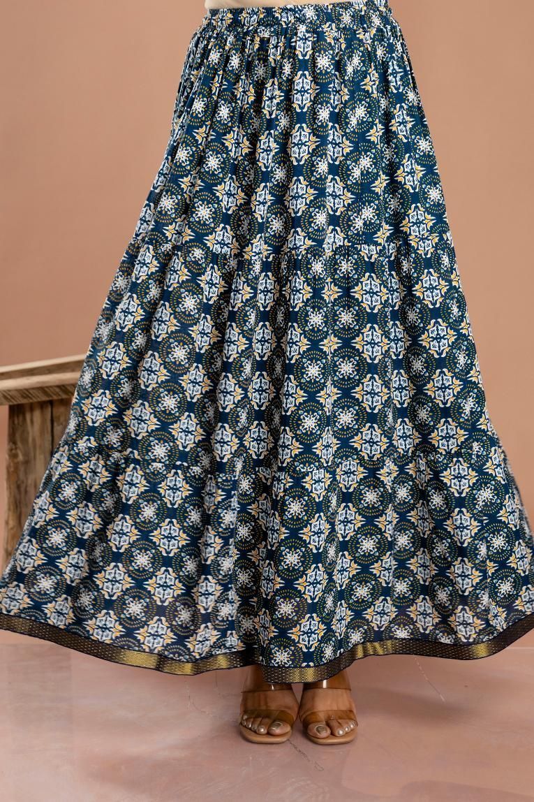 himcare Women Floral Print Flared Green Skirt-picture-13