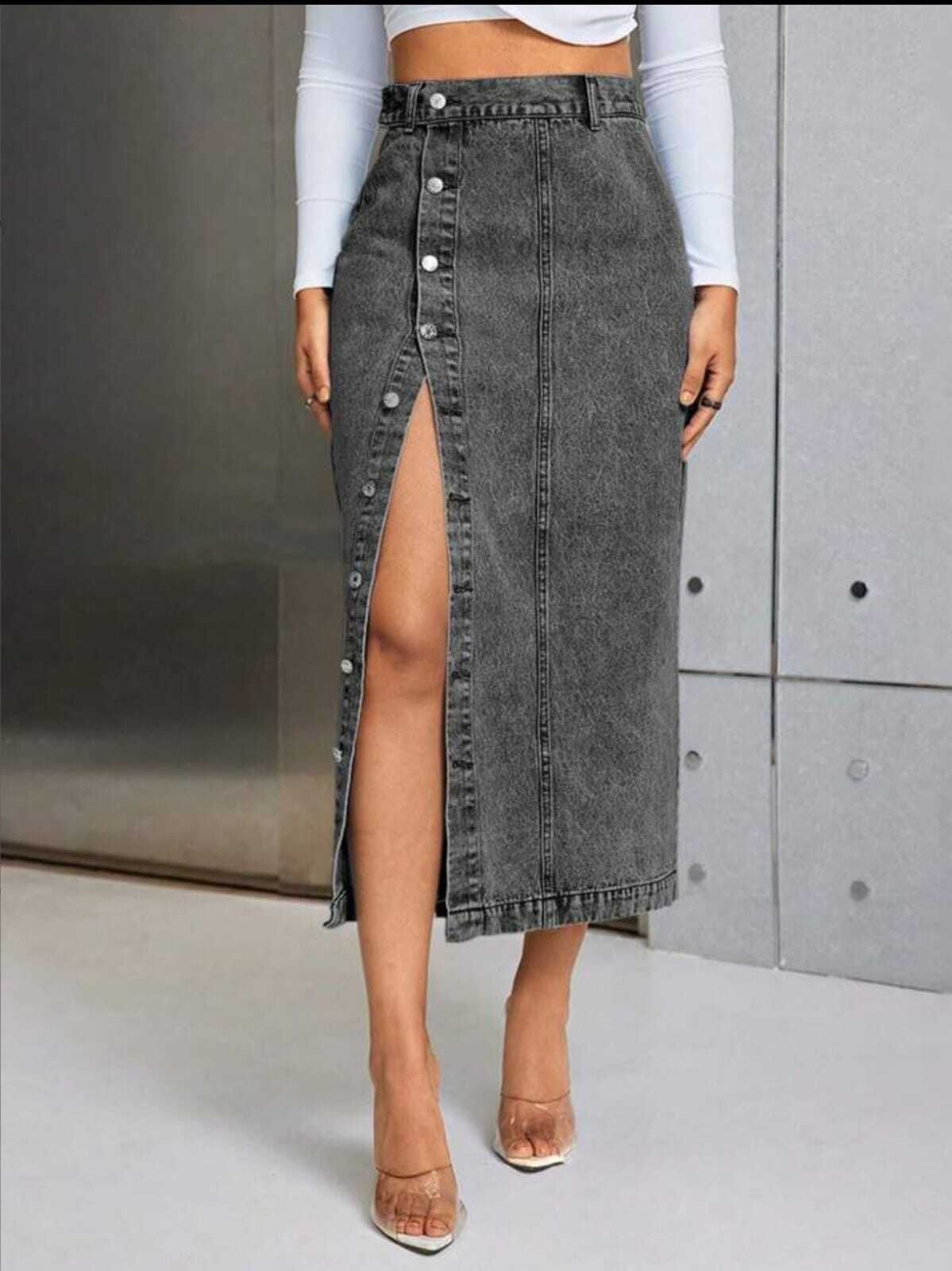 Women Solid A-line Grey Skirt