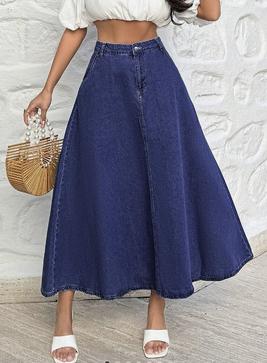 achyutaya fashion Women Solid A-line Blue Skirt-picture-16