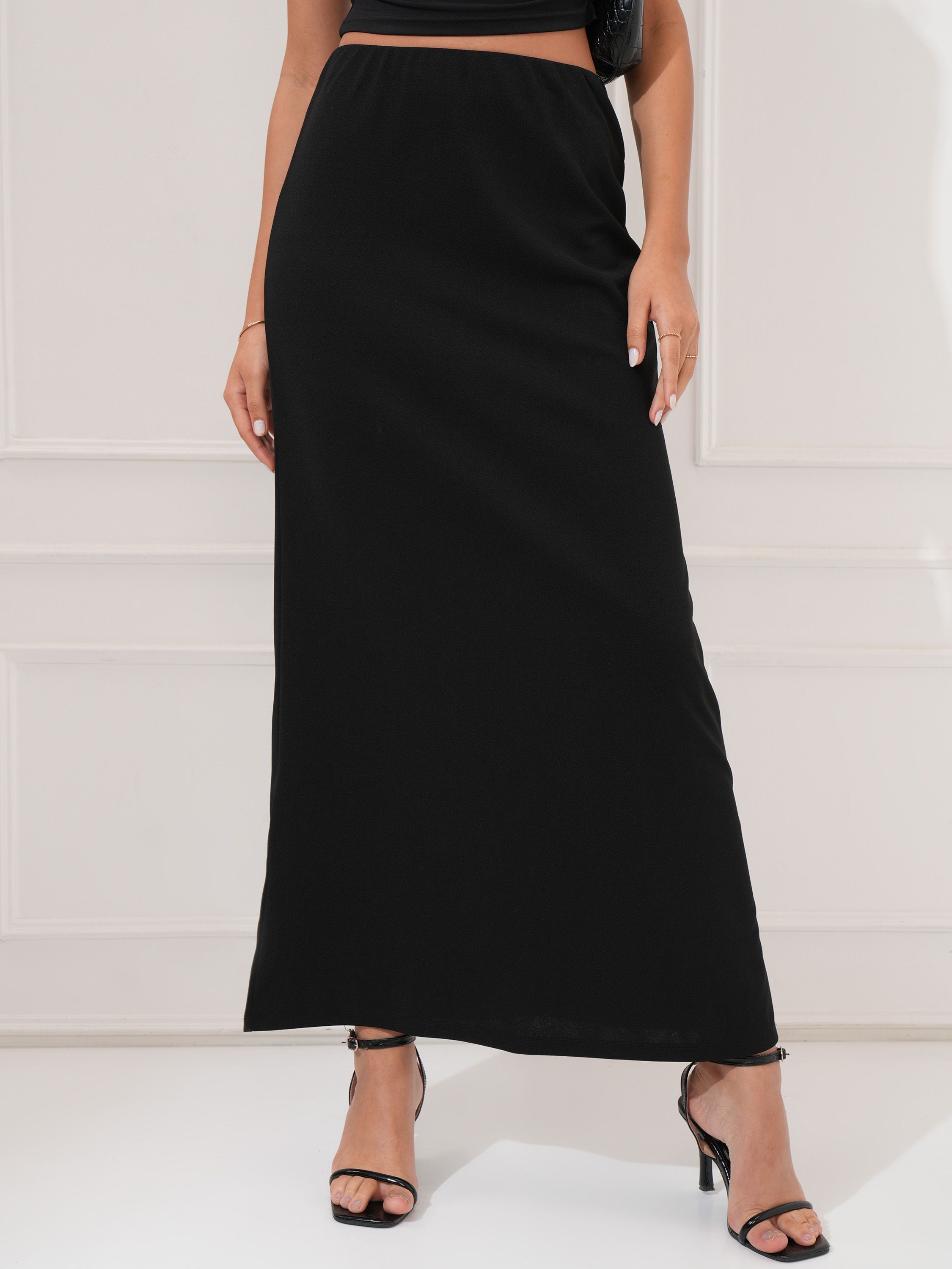 Women Solid Pencil Black Skirt-image-46