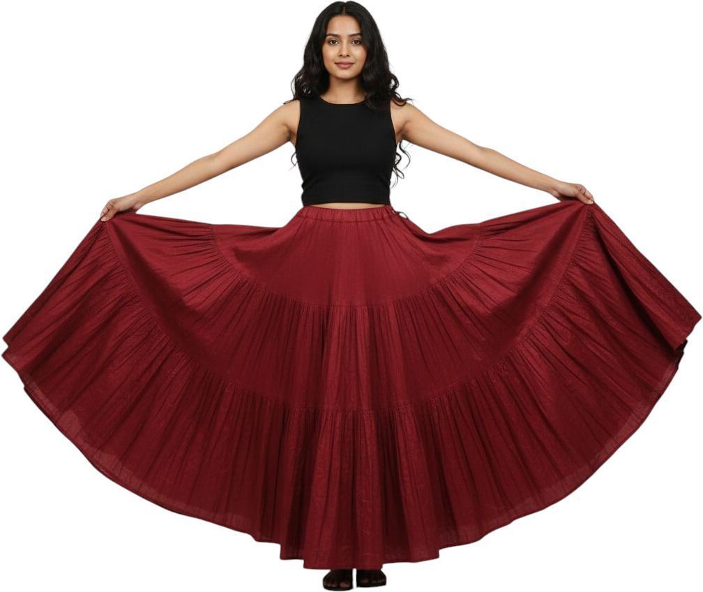 Women Solid Flared Maroon Skirt-image-16