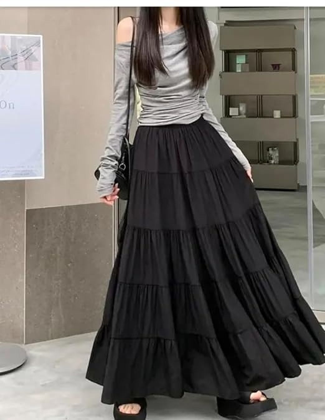 rudranevi Women Solid Flared Black Skirt-picture-23