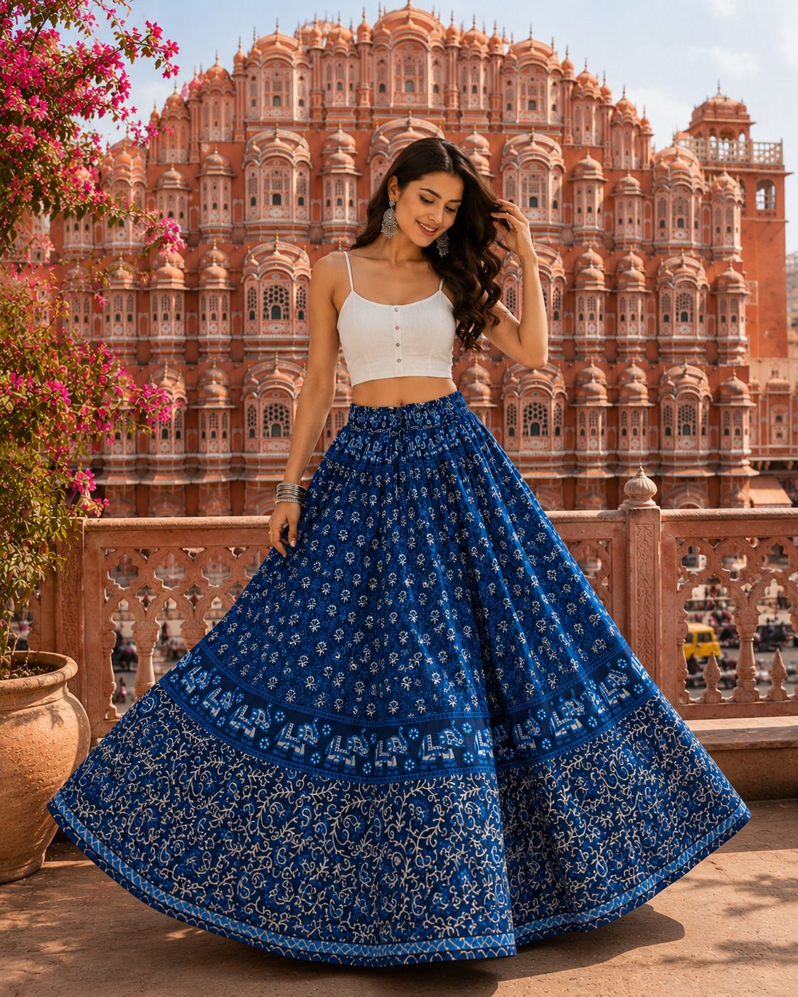 ruhvera Women Printed Flared Blue Skirt-picture-11