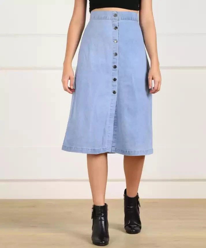 Women Solid A-line Light Blue Skirt-image-24