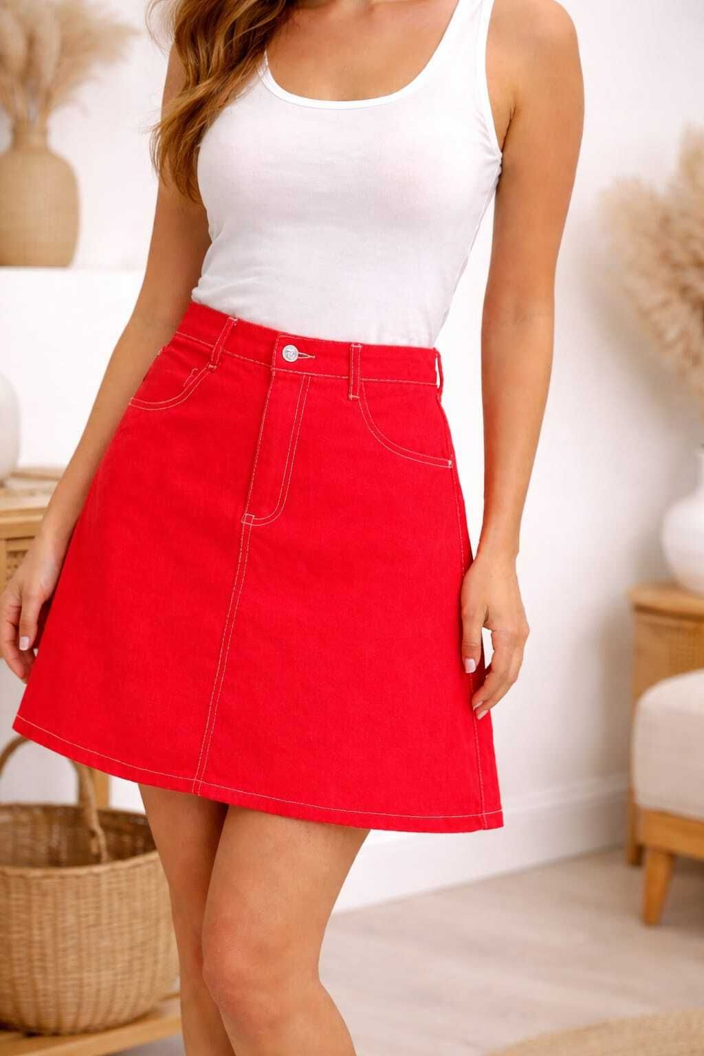 Women Self Design A-line Red Skirt