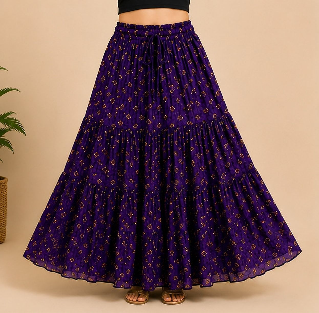 jyoti sarees Women Floral Print Regular Multicolor Skirt-picture-26