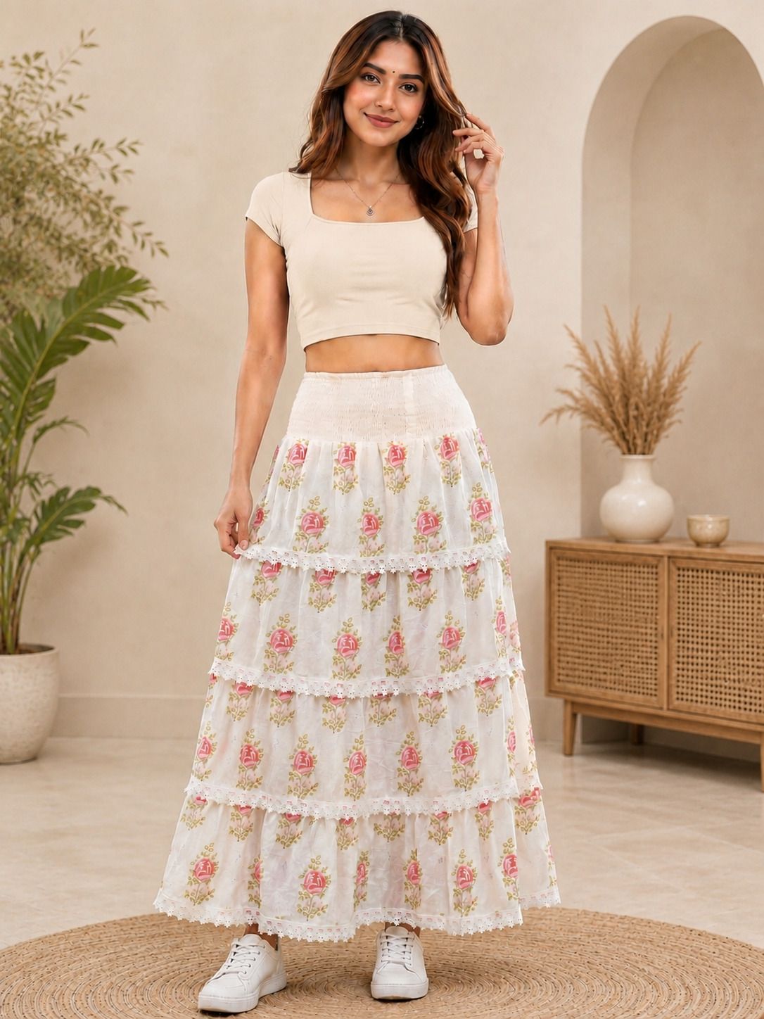 tylaent Women Printed A-line Pink Skirt-picture-27