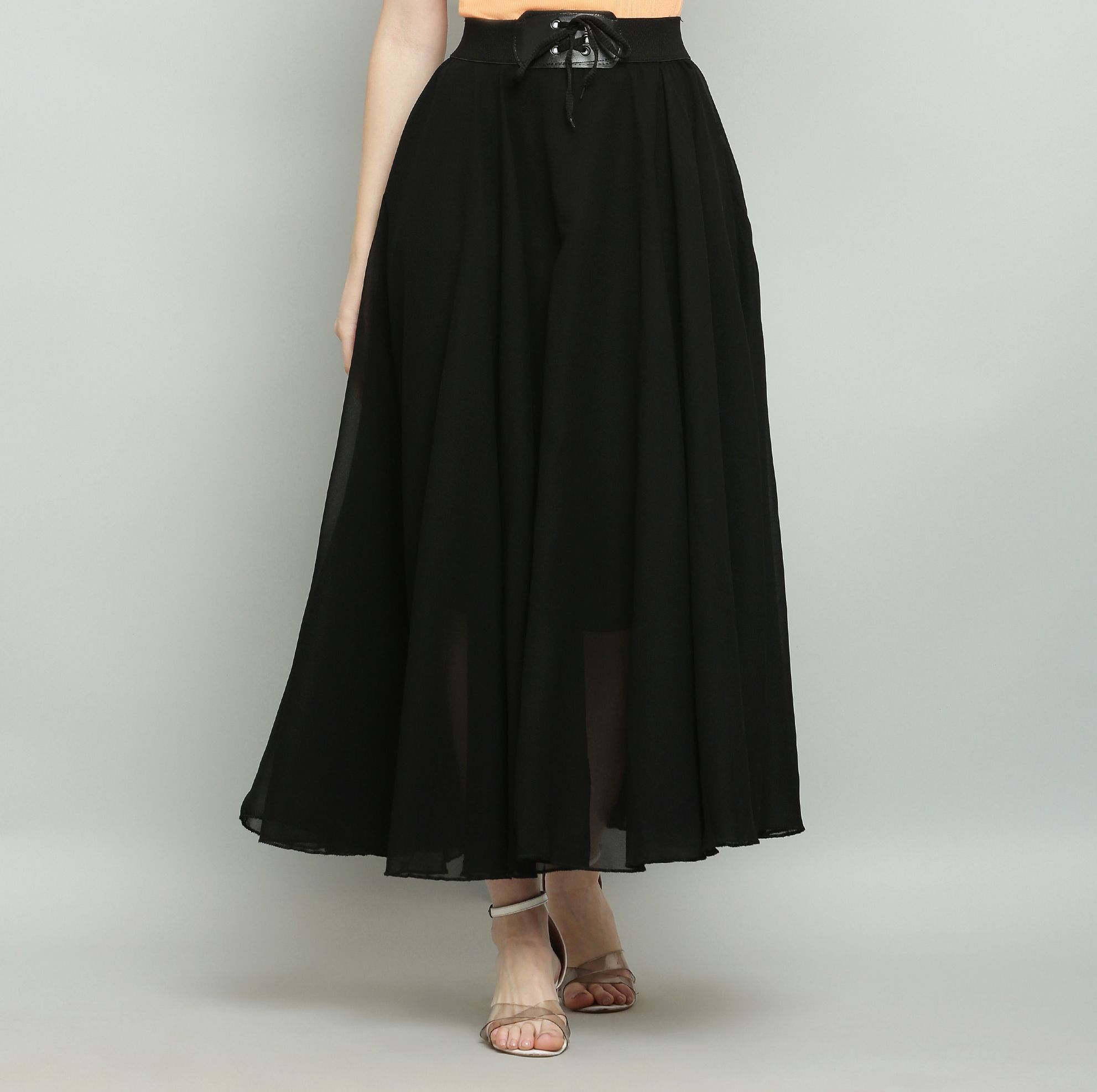 neoen Women Printed Flared Black Skirt-picture-15