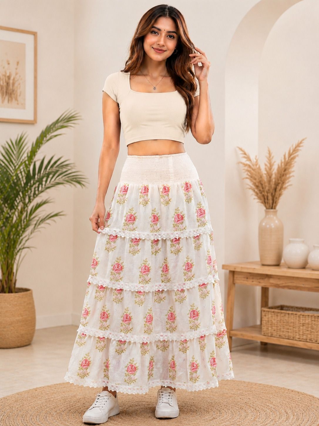 tylaent Women Printed A-line Pink Skirt-picture-39