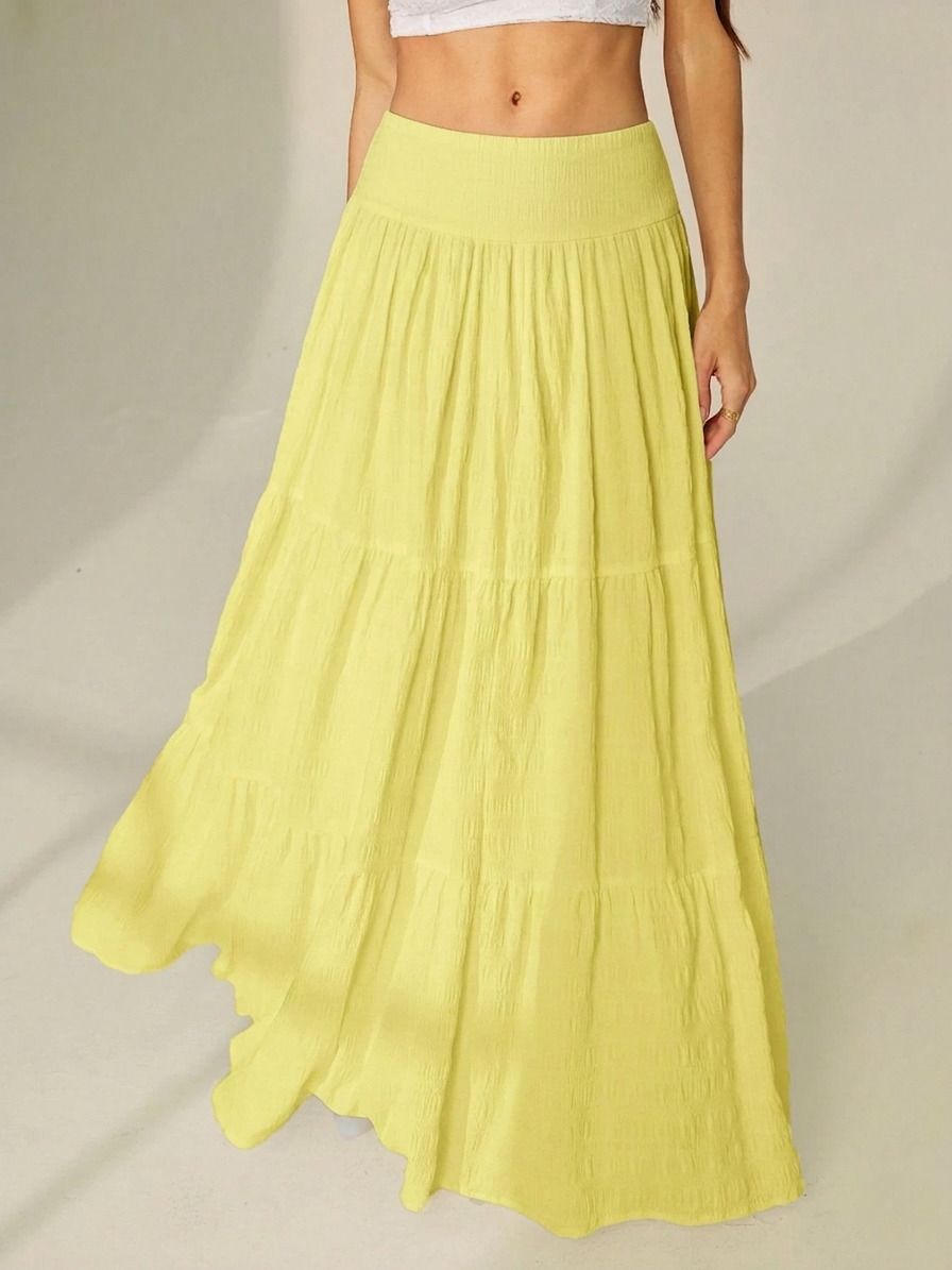 zwerlon Women Self Design Flared Yellow Skirt-picture-17