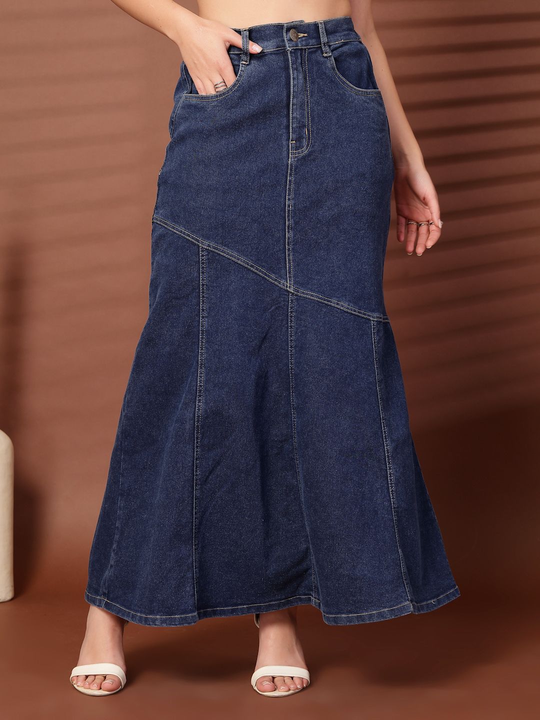 pluss Women Solid Flared Blue Skirt-picture-28