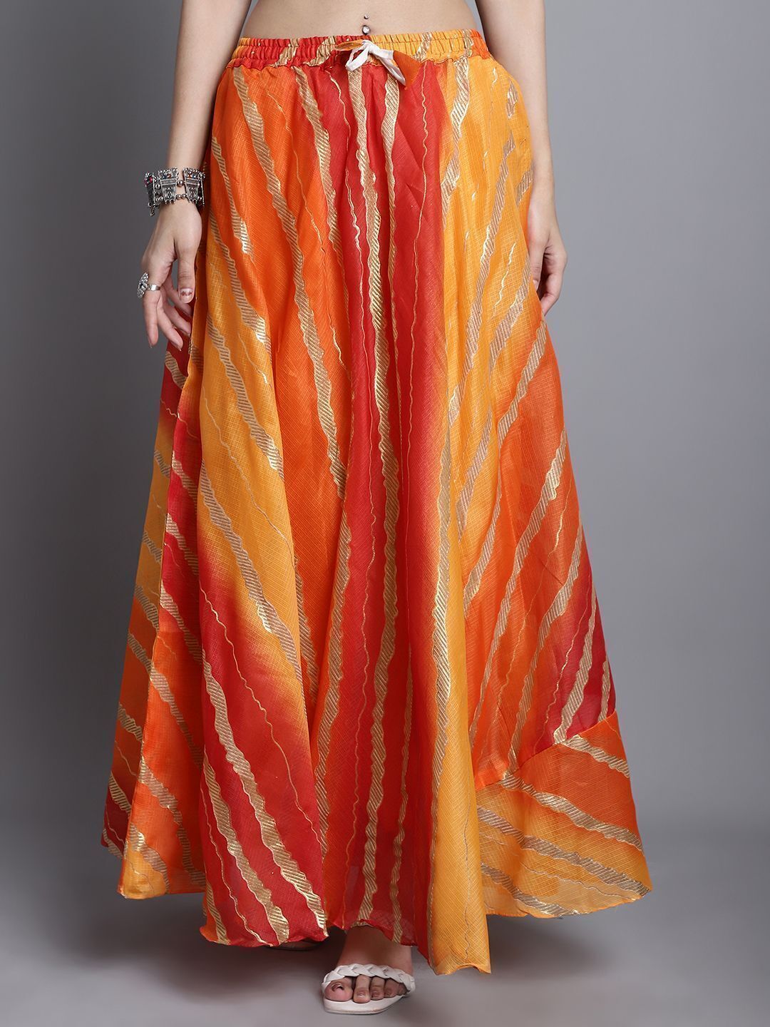 jabama Women Striped Flared Orange Skirt-picture-10