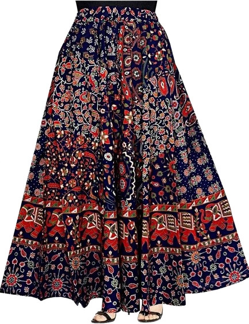 Women Printed Wrap Around Dark Blue Skirt-image-27
