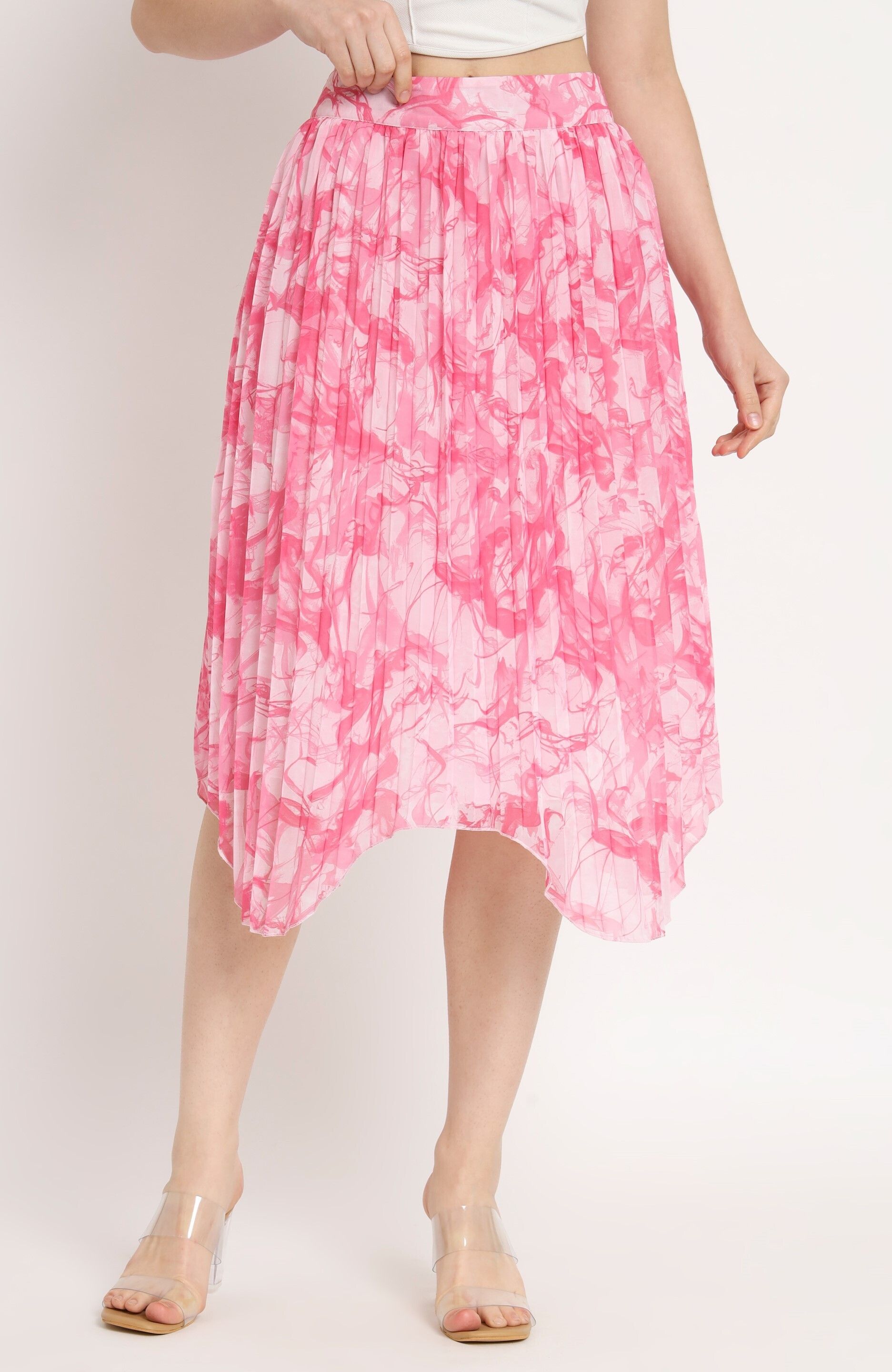 nuevosdamas Women Printed Flared Pink Skirt-picture-14