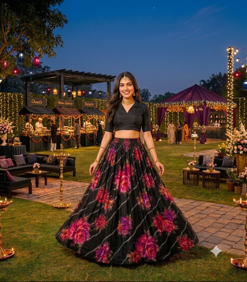 hincly Women Floral Print A-line Black Skirt-picture-43