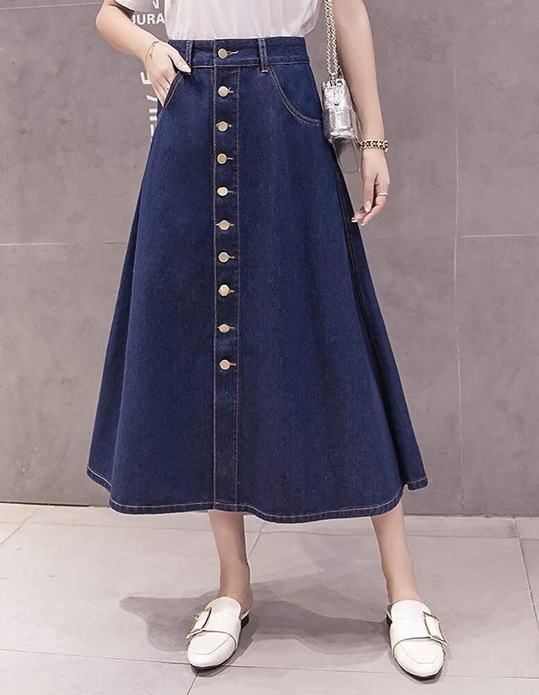 Women Solid A-line Blue Skirt-image-49
