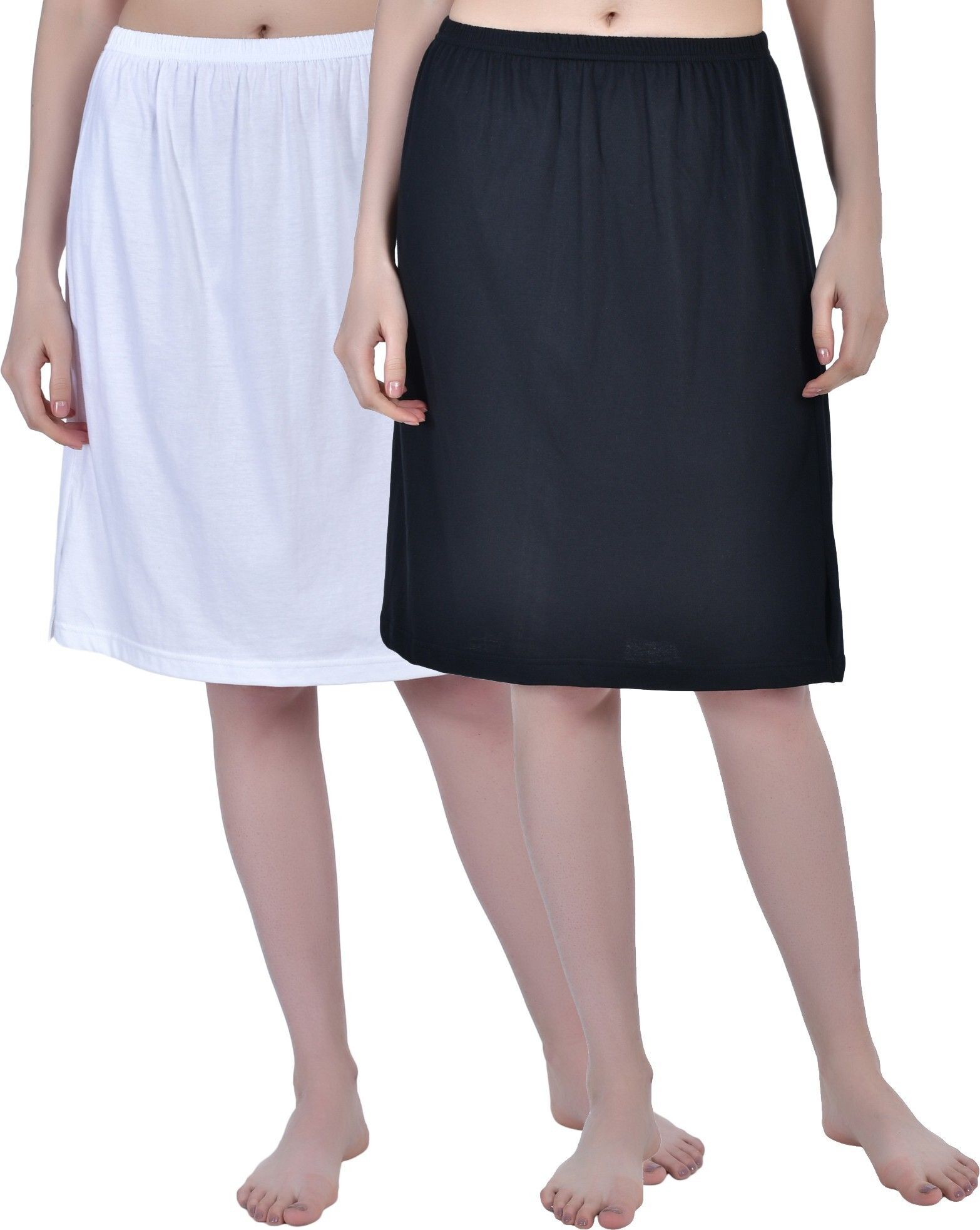 aimly Women Solid Regular Black, White Skirt-picture-26