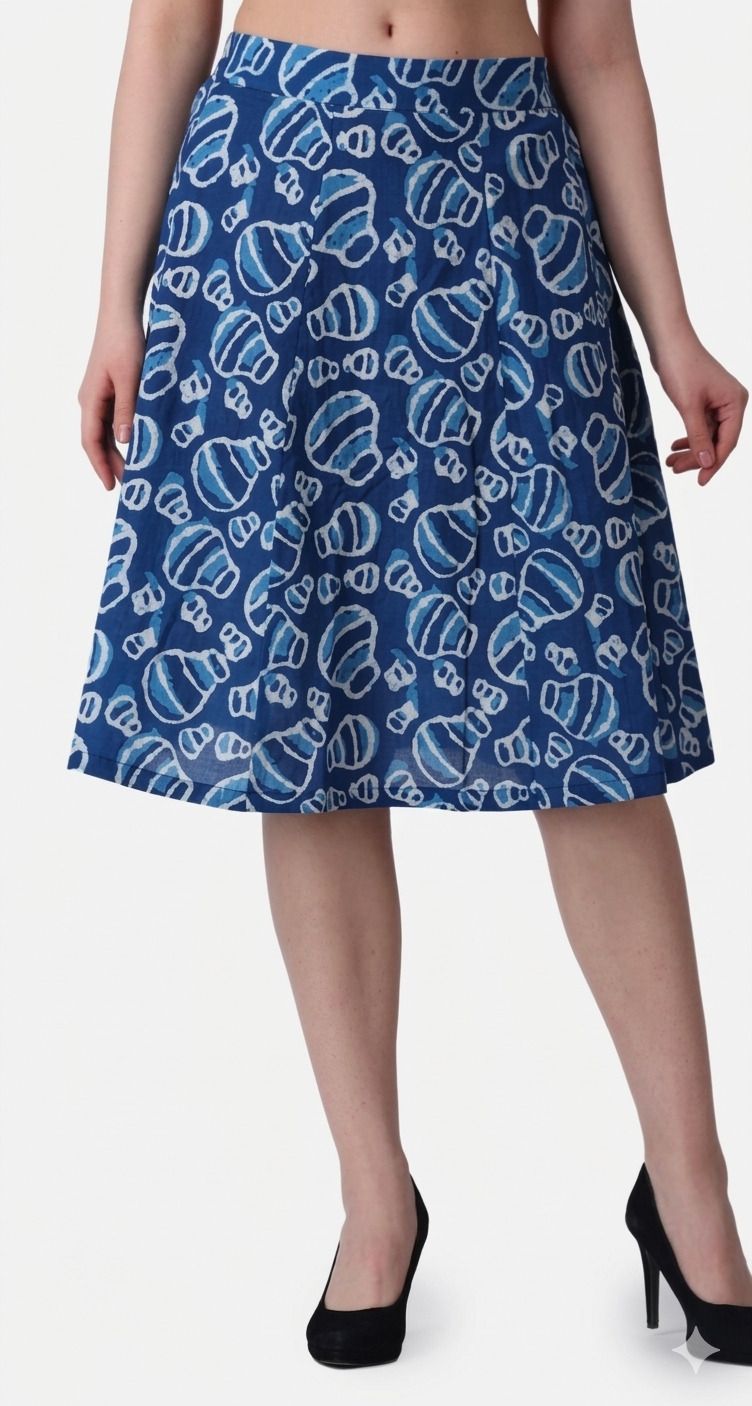 kehuke Women Floral Print Flared Light Blue Skirt-picture-22