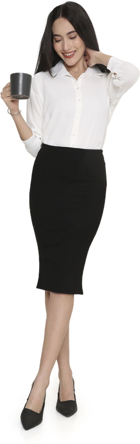 os open style Women Solid Pencil Black Skirt-picture-37