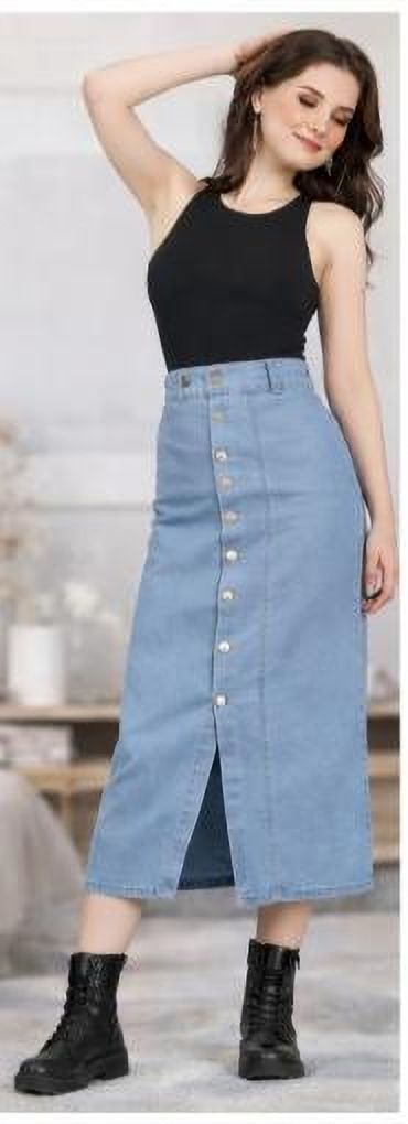 msnkapprel Women Self Design Straight Light Blue Skirt-picture-10
