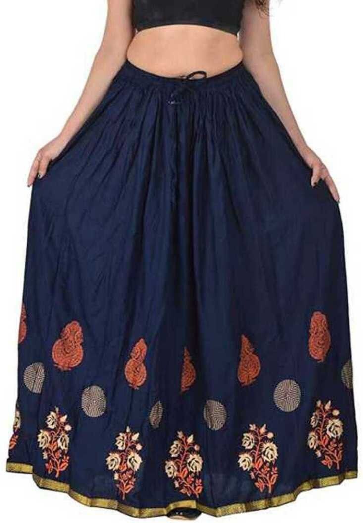Women Printed Flared Dark Blue Skirt-image-33