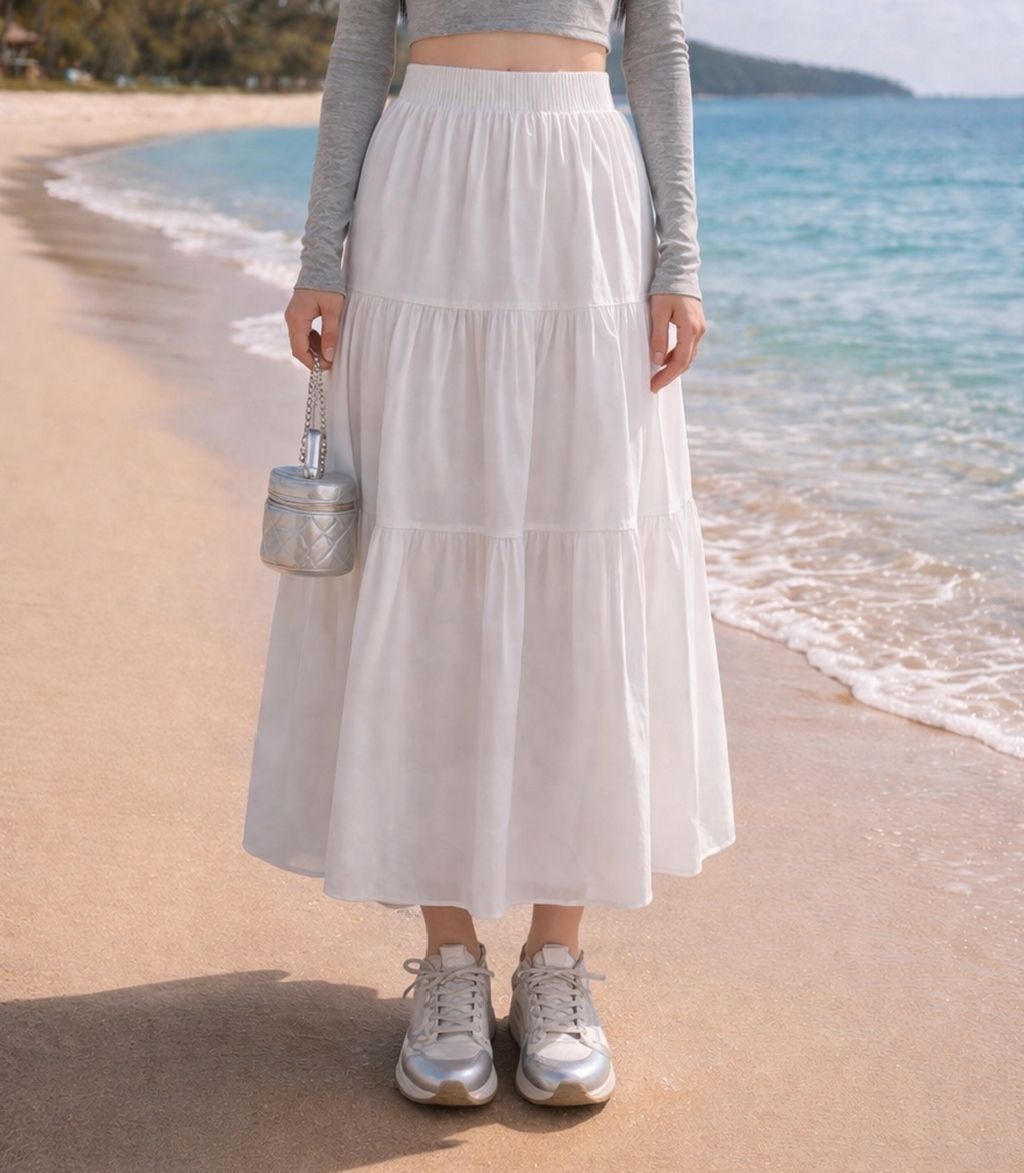 Women Solid Gathered White Skirt-image-27
