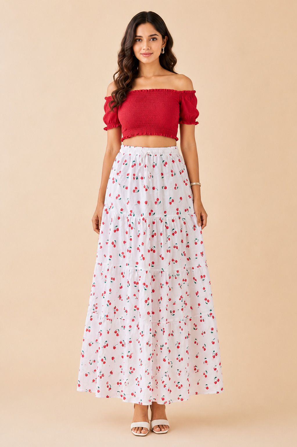 monirul Women Printed Tiered White Skirt-picture-19