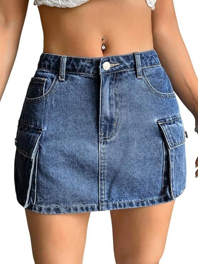 Women Washed Skorts Blue Skirt-image-27