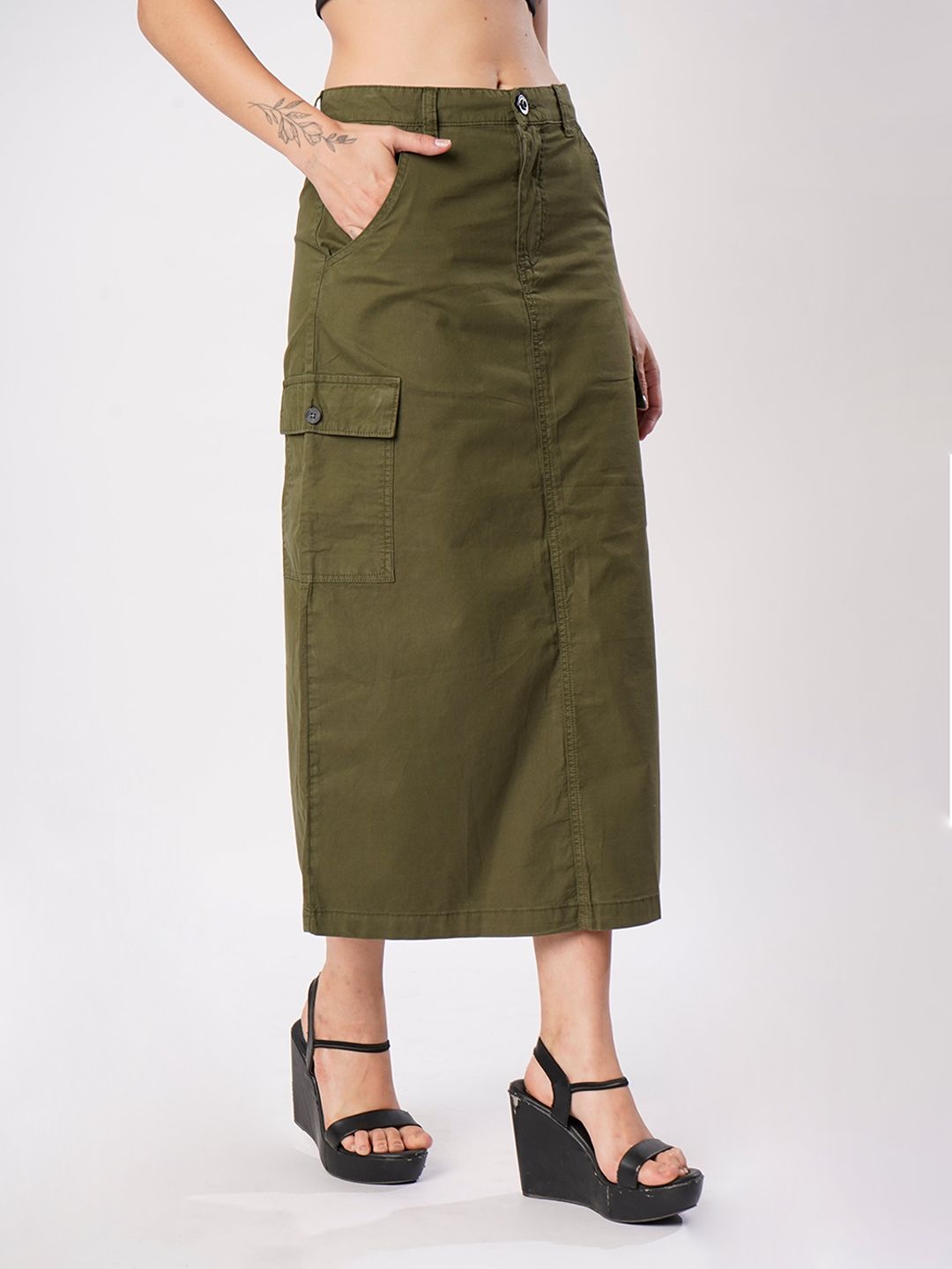 roadster Women Solid A-line Dark Green Skirt-picture-12