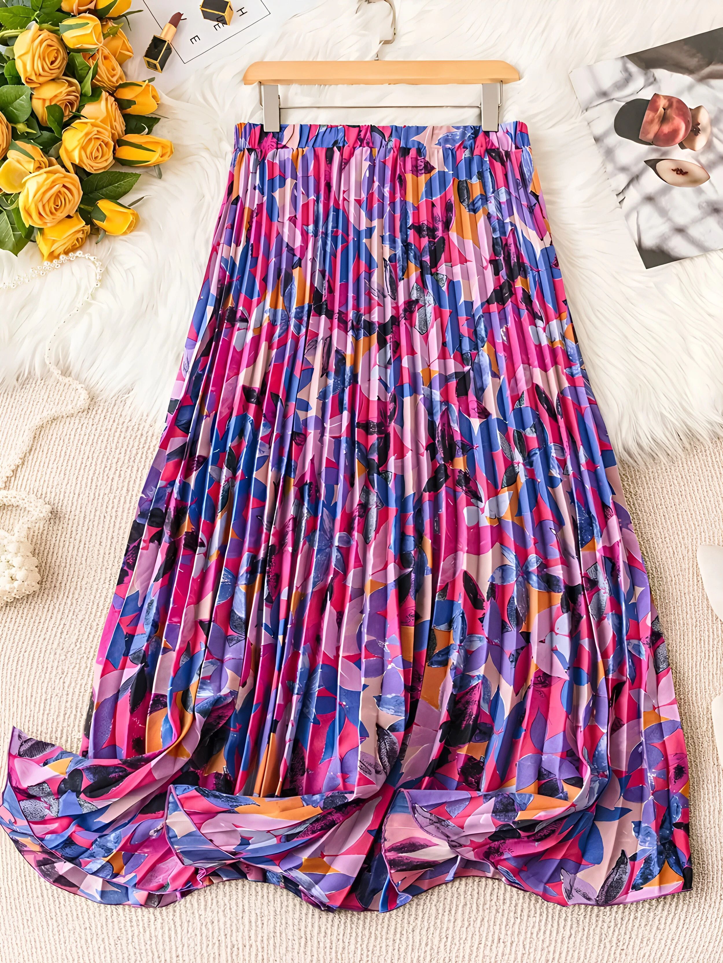 zwerlon Women Floral Print A-line Multicolor Skirt-picture-26