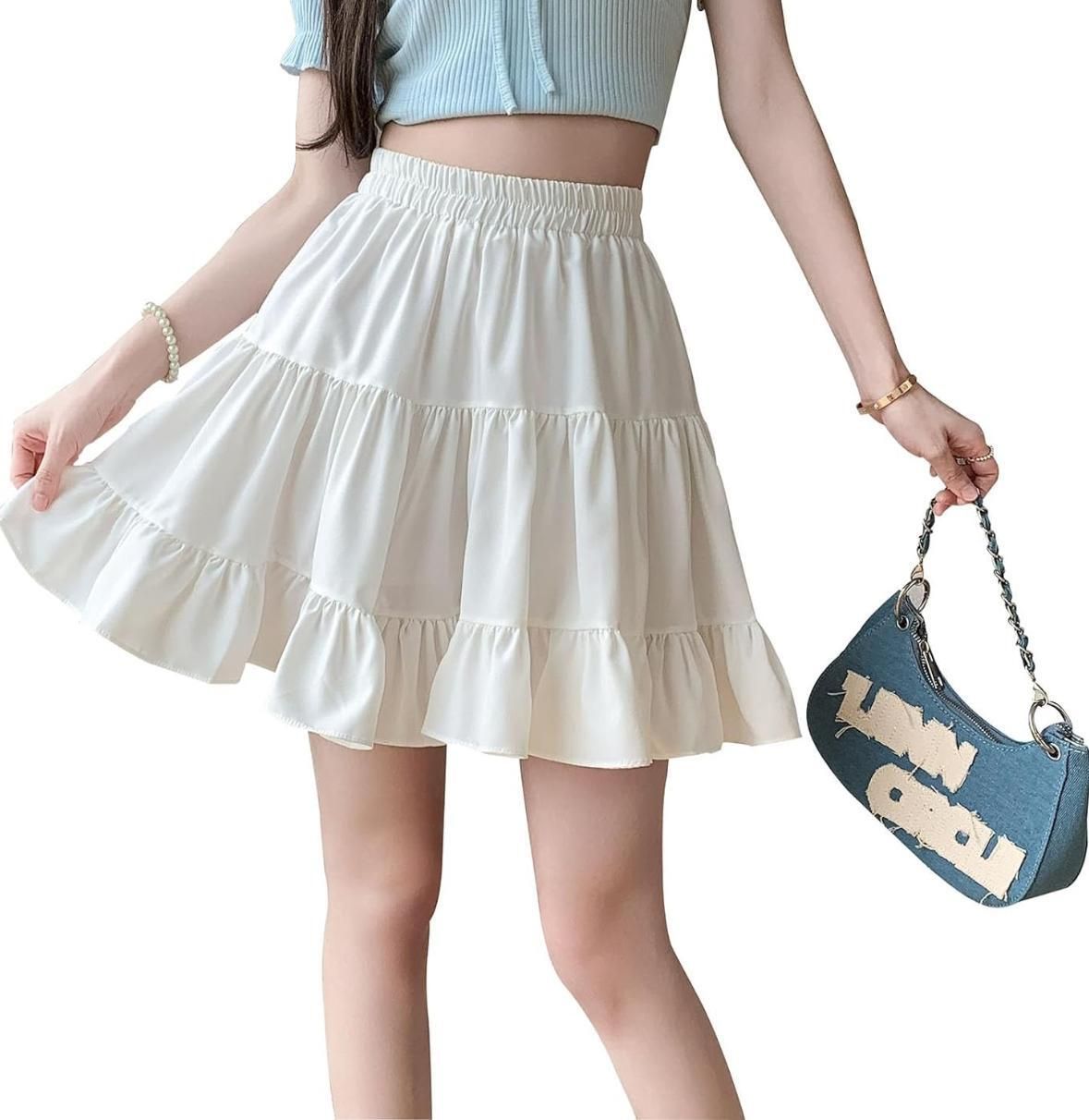 Women Solid Flared White Skirt