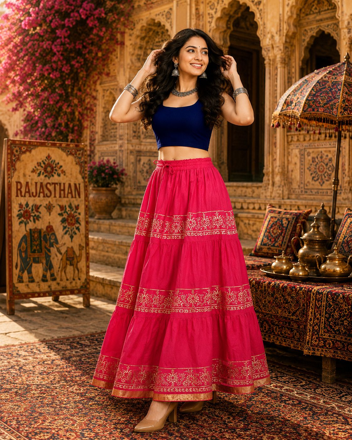 rangsthali Women Printed Flared Pink Skirt-picture-17