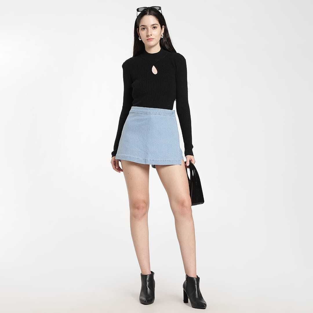 Women Solid Skorts Light Blue Skirt-image-42