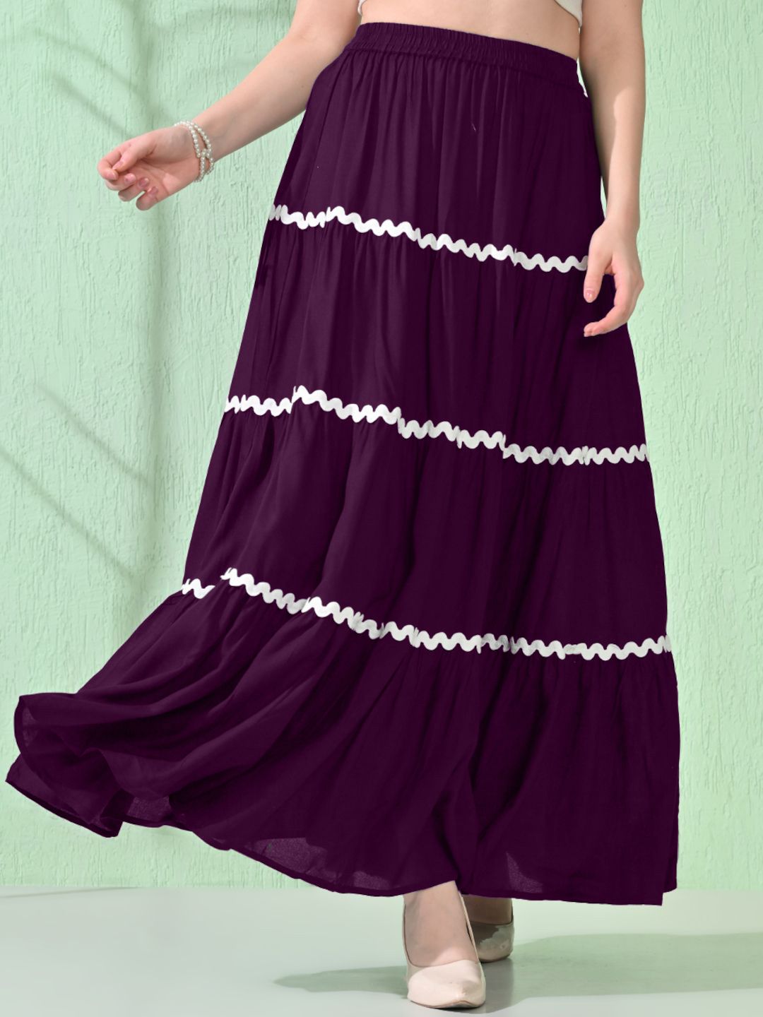 deklook Women Striped Flared Purple Skirt-picture-14