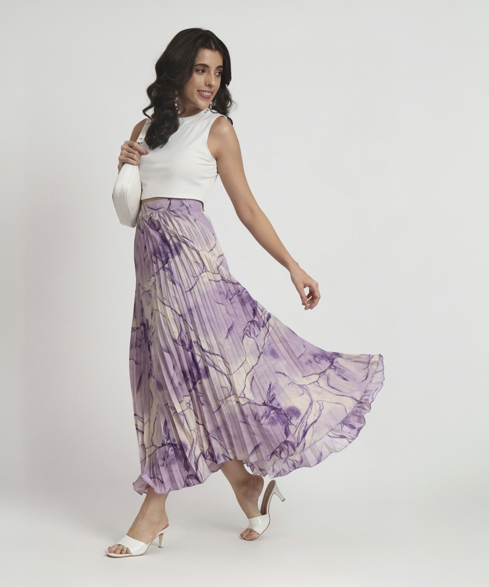zwerlon Women Printed Pleated Purple Skirt-picture-10