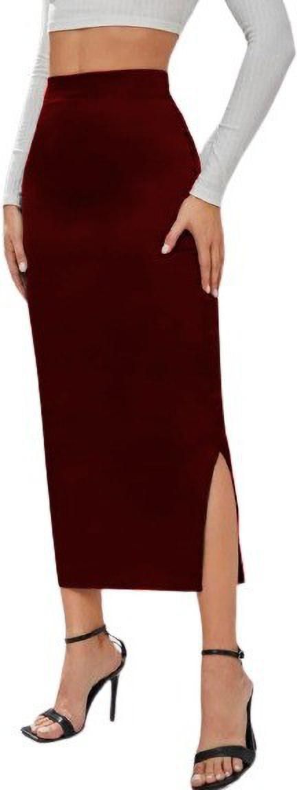 dream beauty fashion Women Solid Pencil Maroon Skirt-picture-38