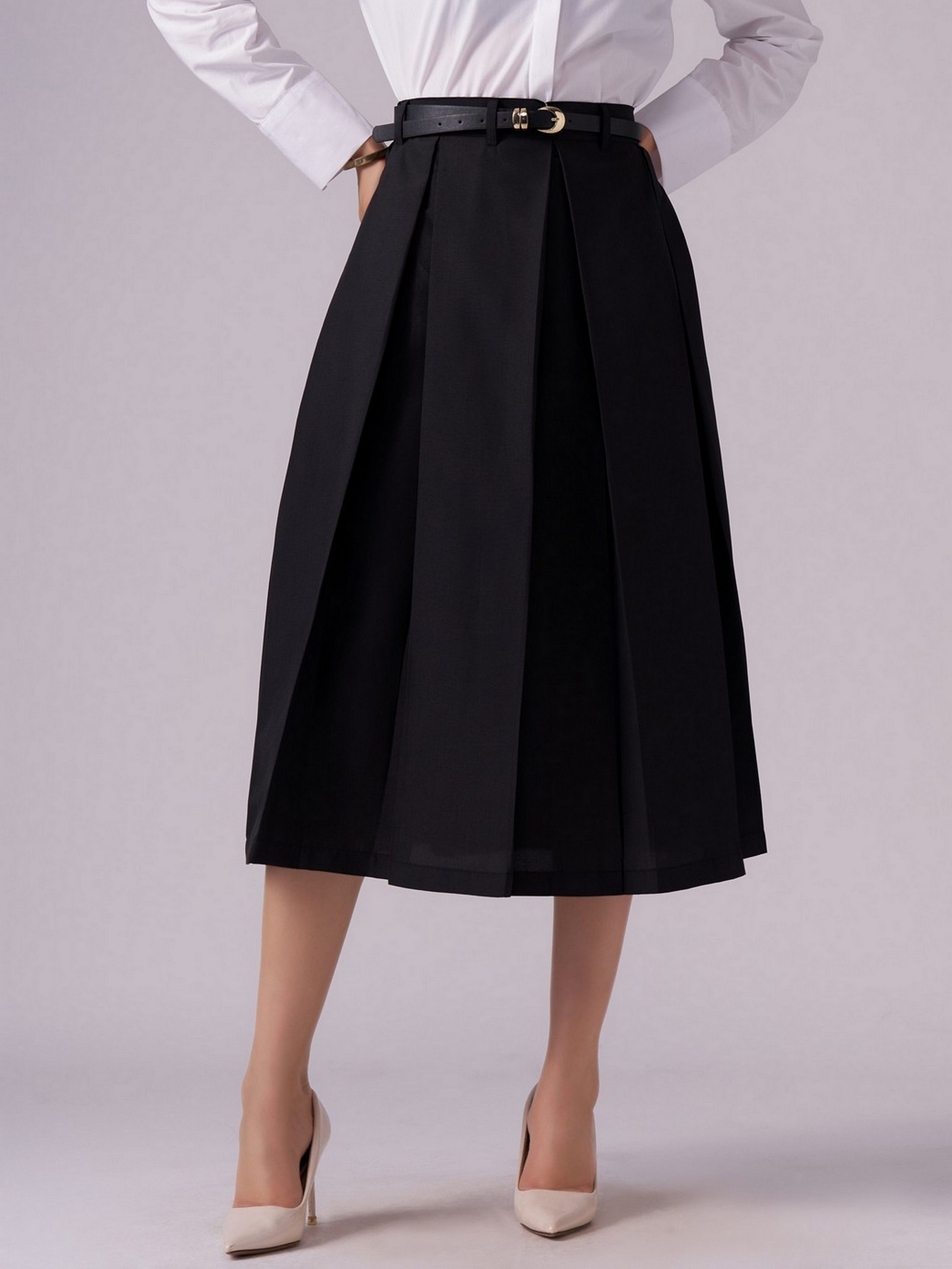 aask Women Solid Flared Black Skirt-picture-12