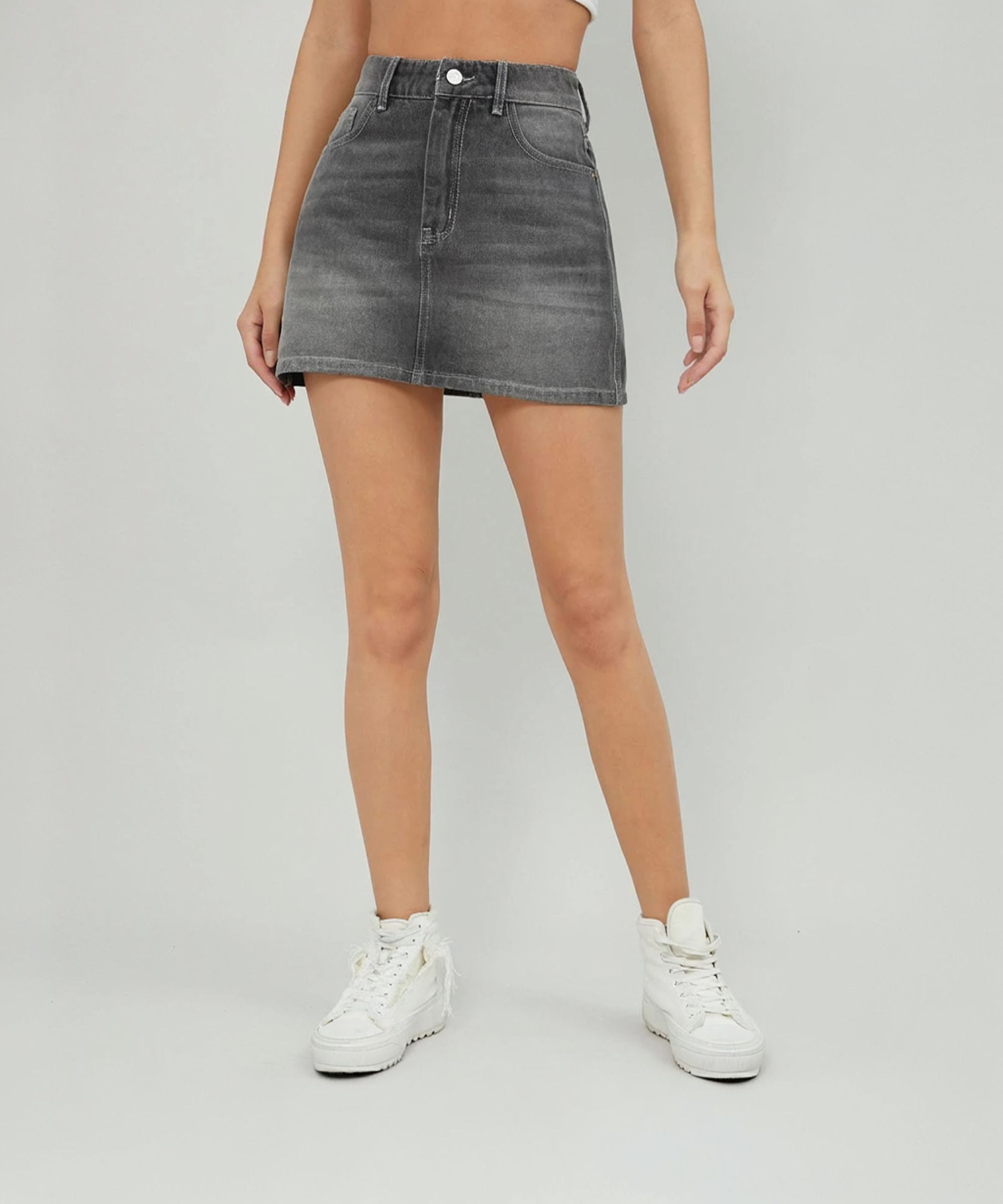 Women Washed Pencil Grey Skirt-image-25