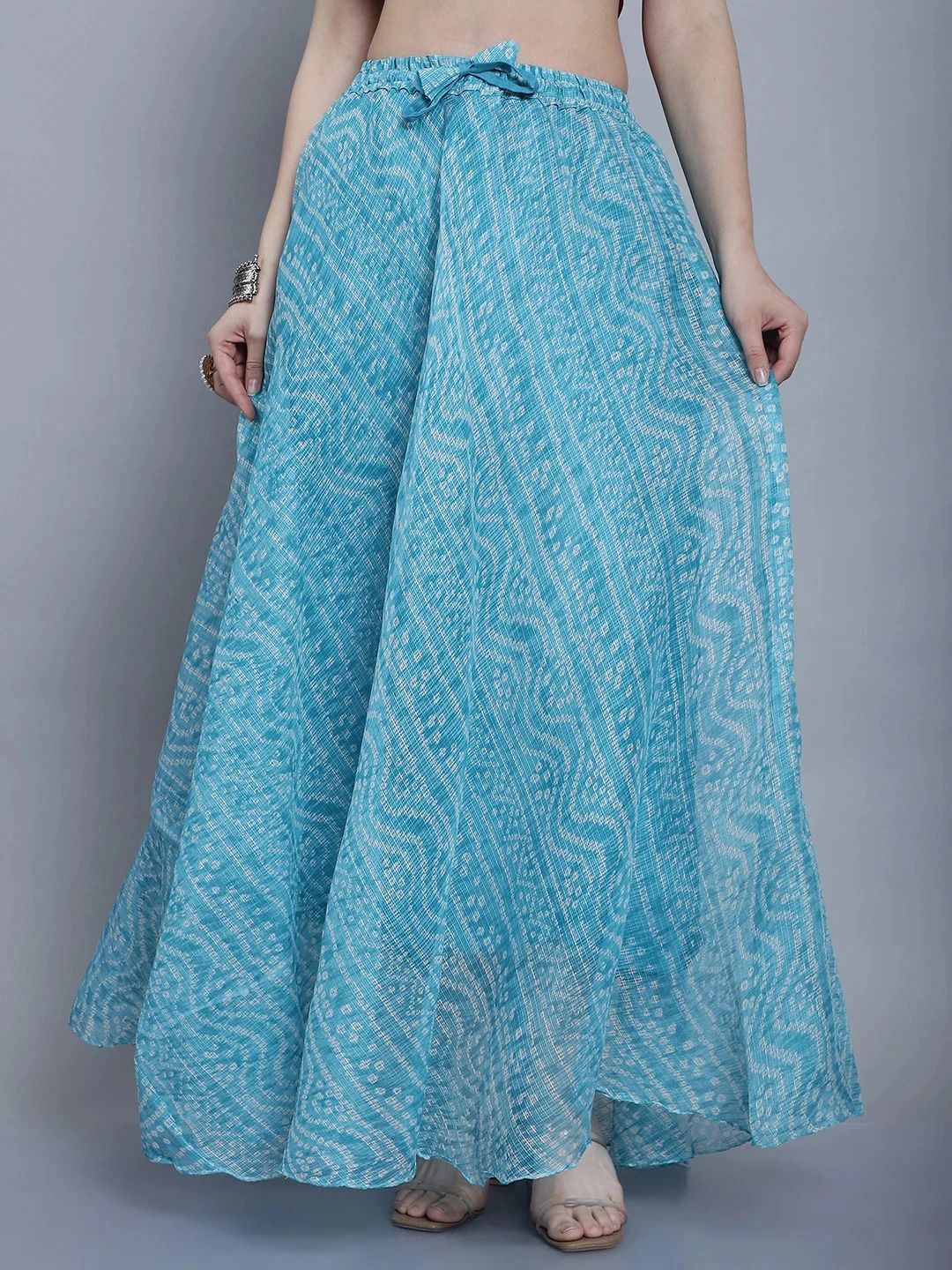 jabama Women Printed Flared Light Blue Skirt-picture-21