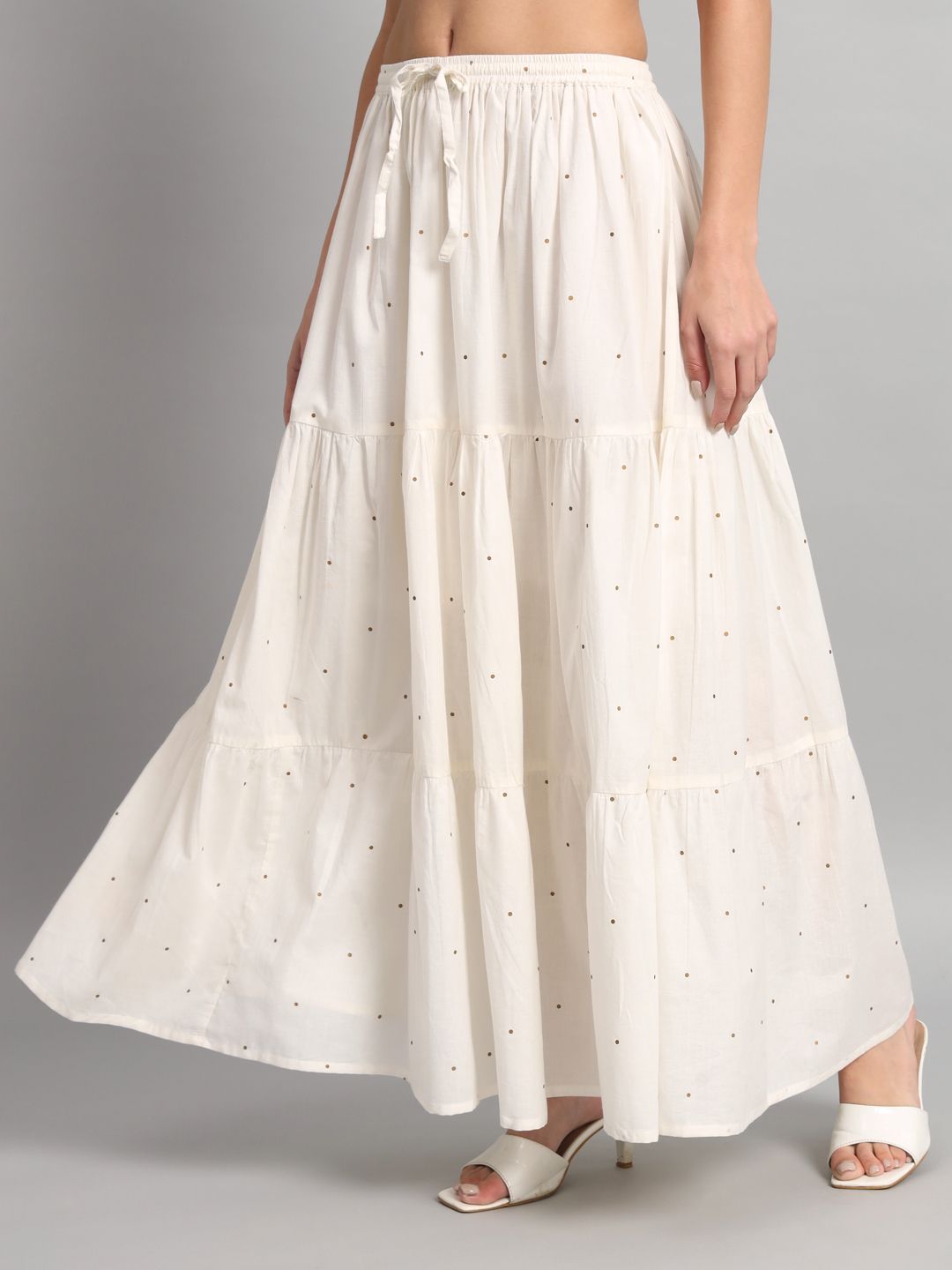 kbz Women Polka Print Flared White Skirt-picture-26