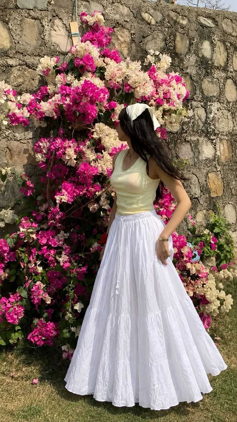 Women Self Design Gathered White Skirt-image-23