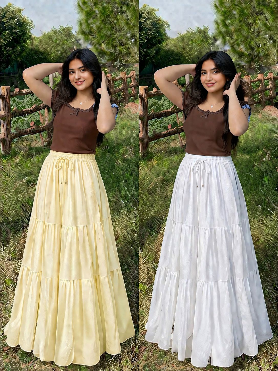 rutions Women Solid Flared White, Yellow Skirt-picture-41