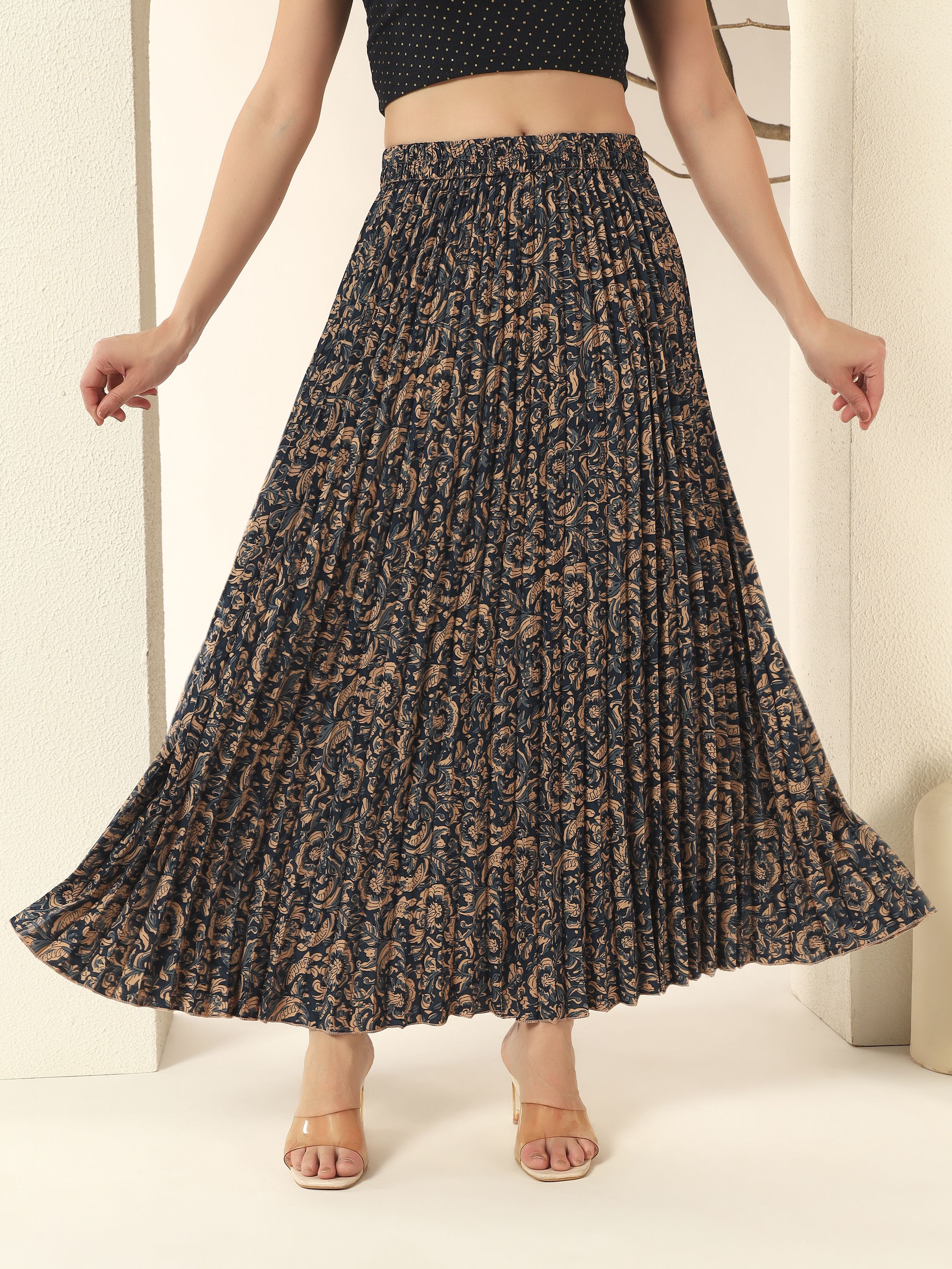 zwerlon Women Printed Pleated Blue Skirt-picture-22