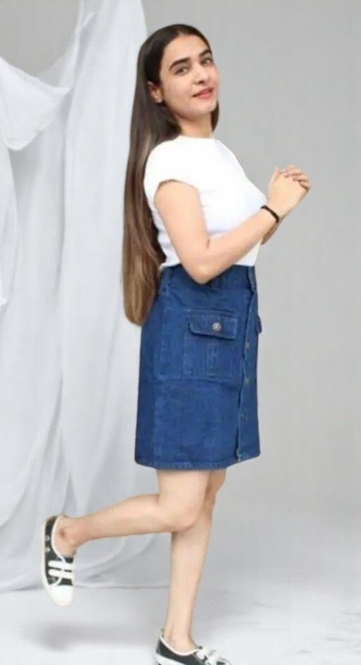 Women Solid Straight Dark Blue Skirt-image-6