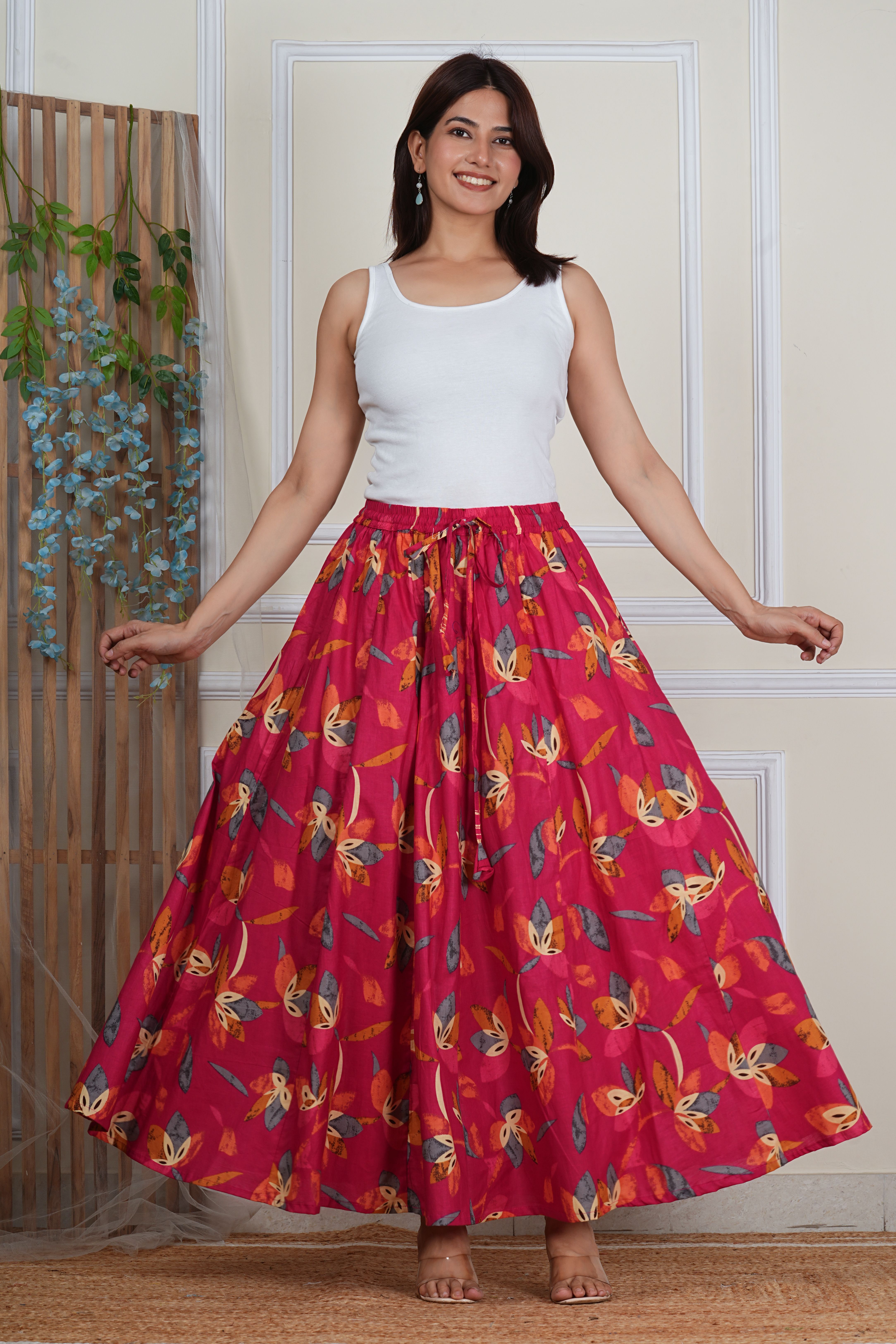Women Printed Flared Pink Skirt-image-30