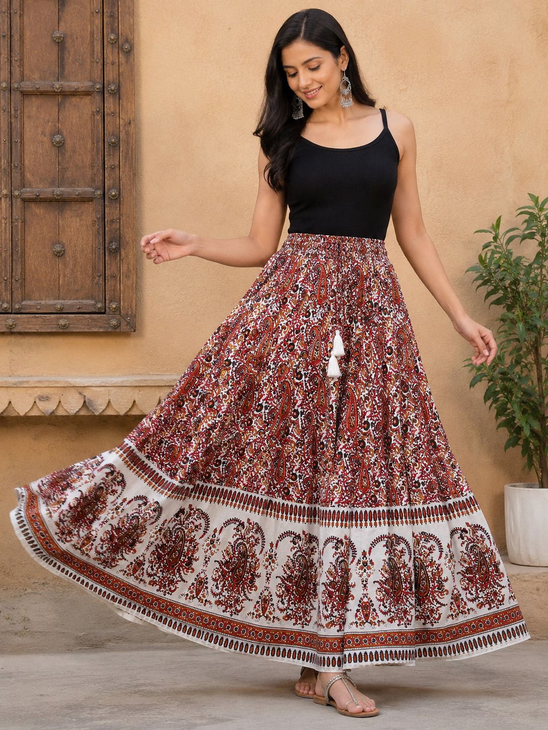Women Printed A-line Multicolor, Red Skirt-image-35