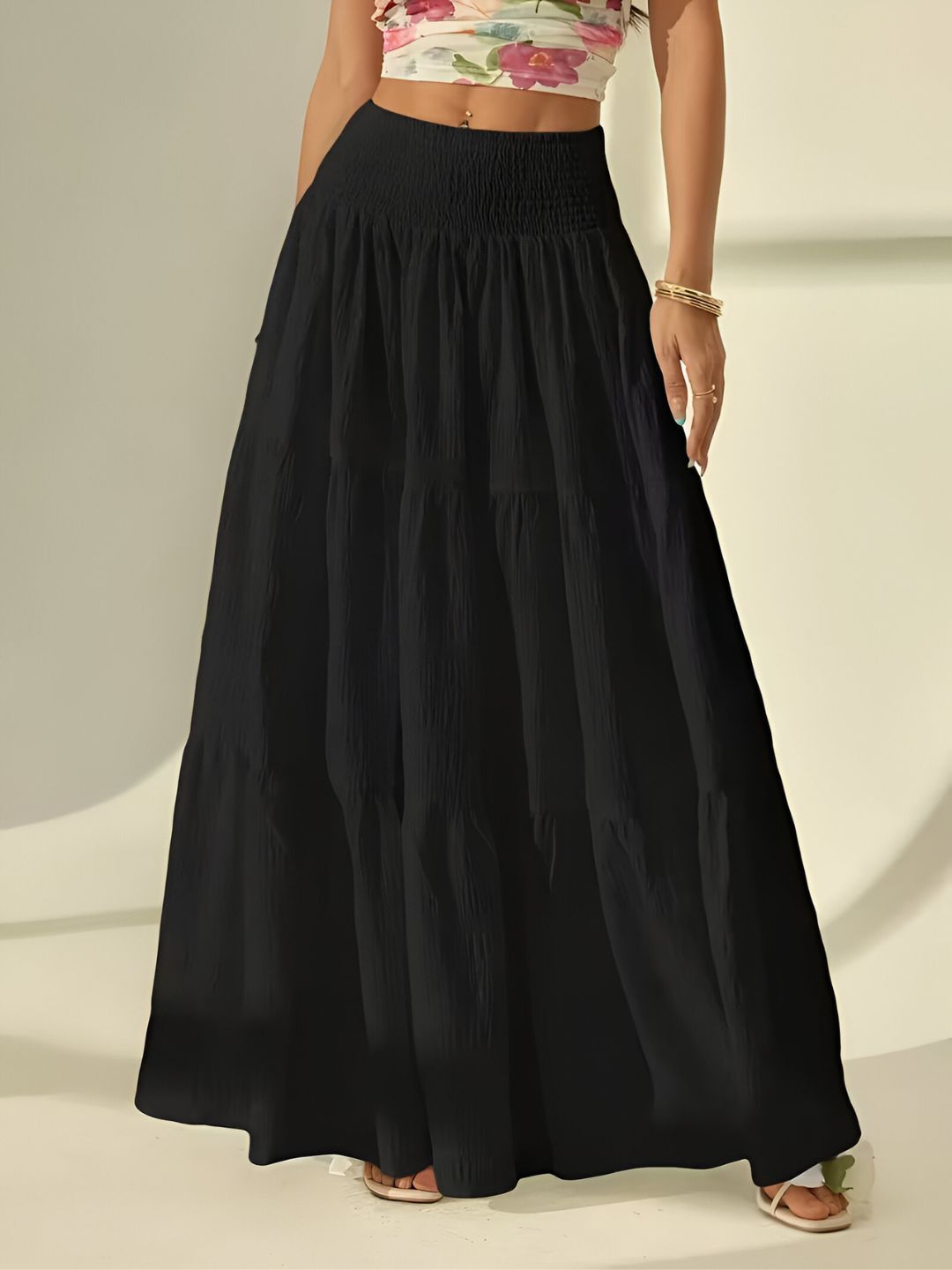 metronaut Women Solid Flared Black Skirt-picture-28