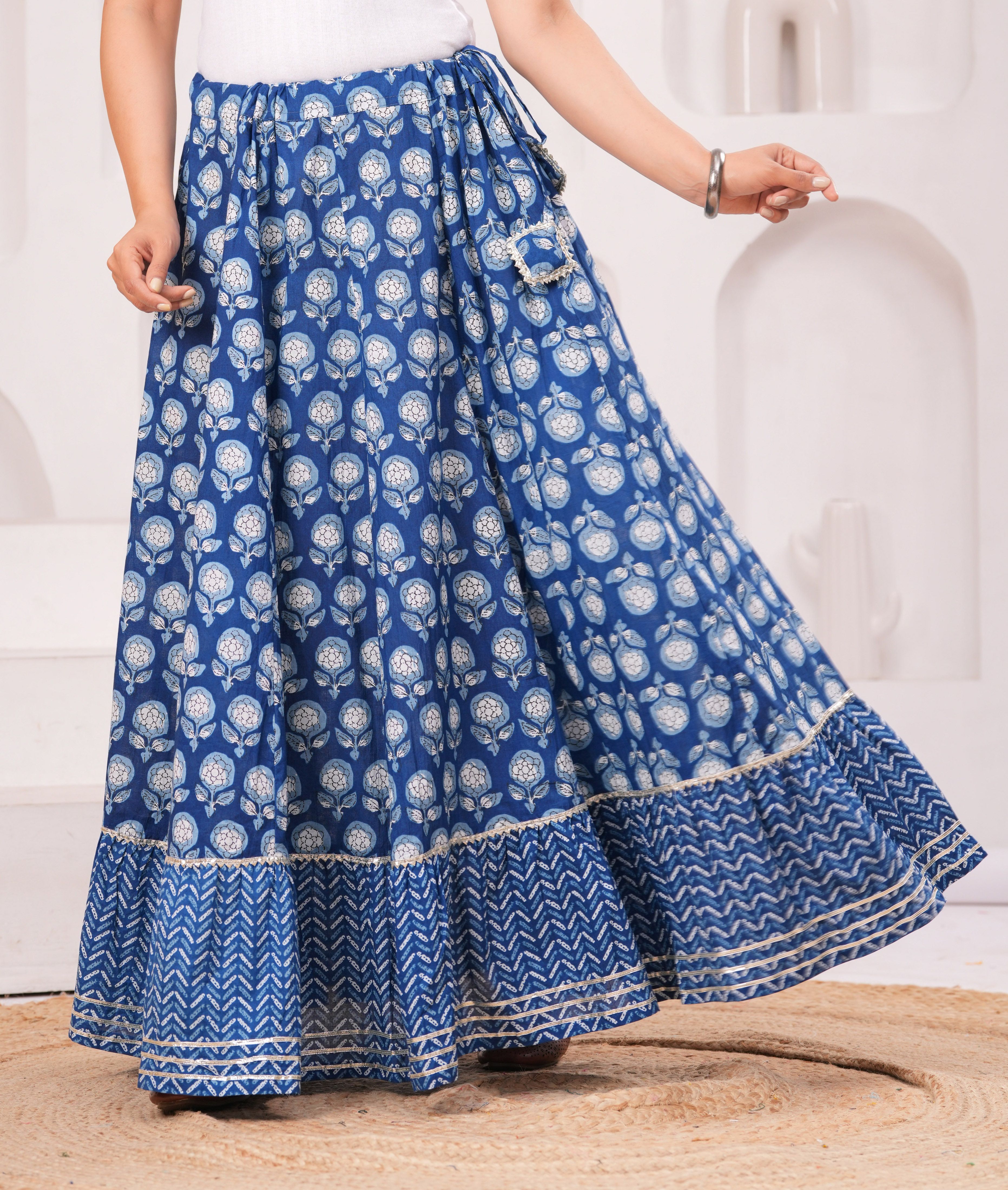 clothy n wave Women Printed Flared Blue Skirt-picture-24