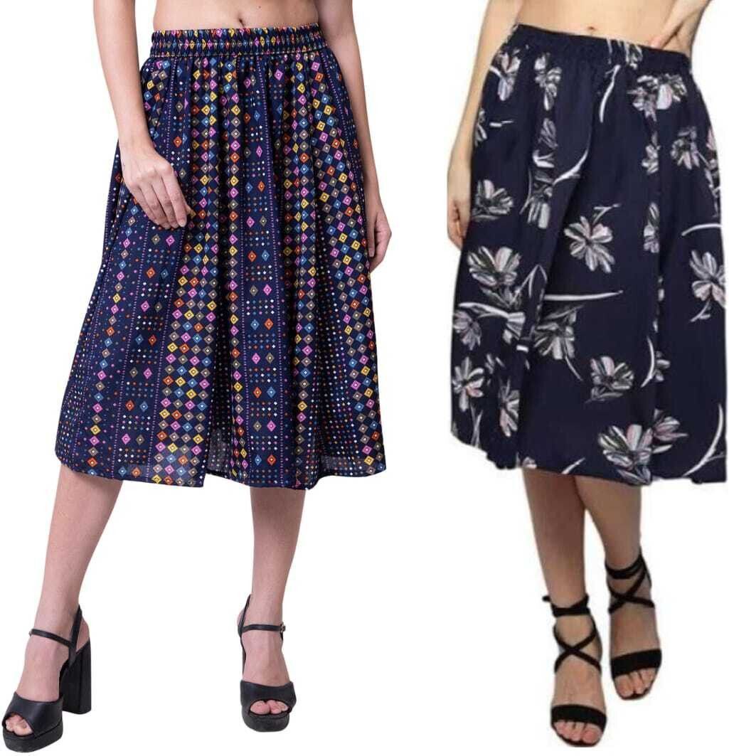 Women Printed A-line Pink Skirt-image-6
