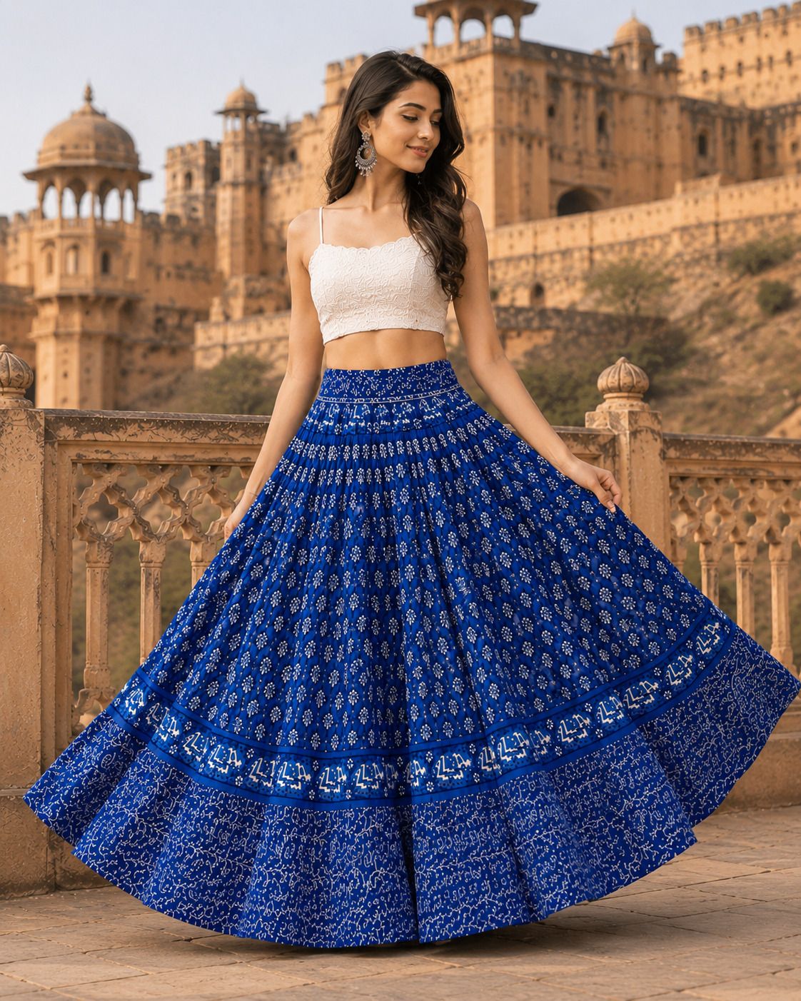 rangsthali Women Printed Flared Blue Skirt-picture-30